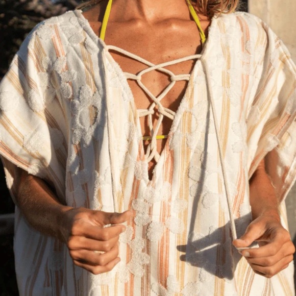 Sand Cloud Daisy Stripe Cover Up - Brown Orange Stripe Daisies Organic Cotton - Picture 1 of 16